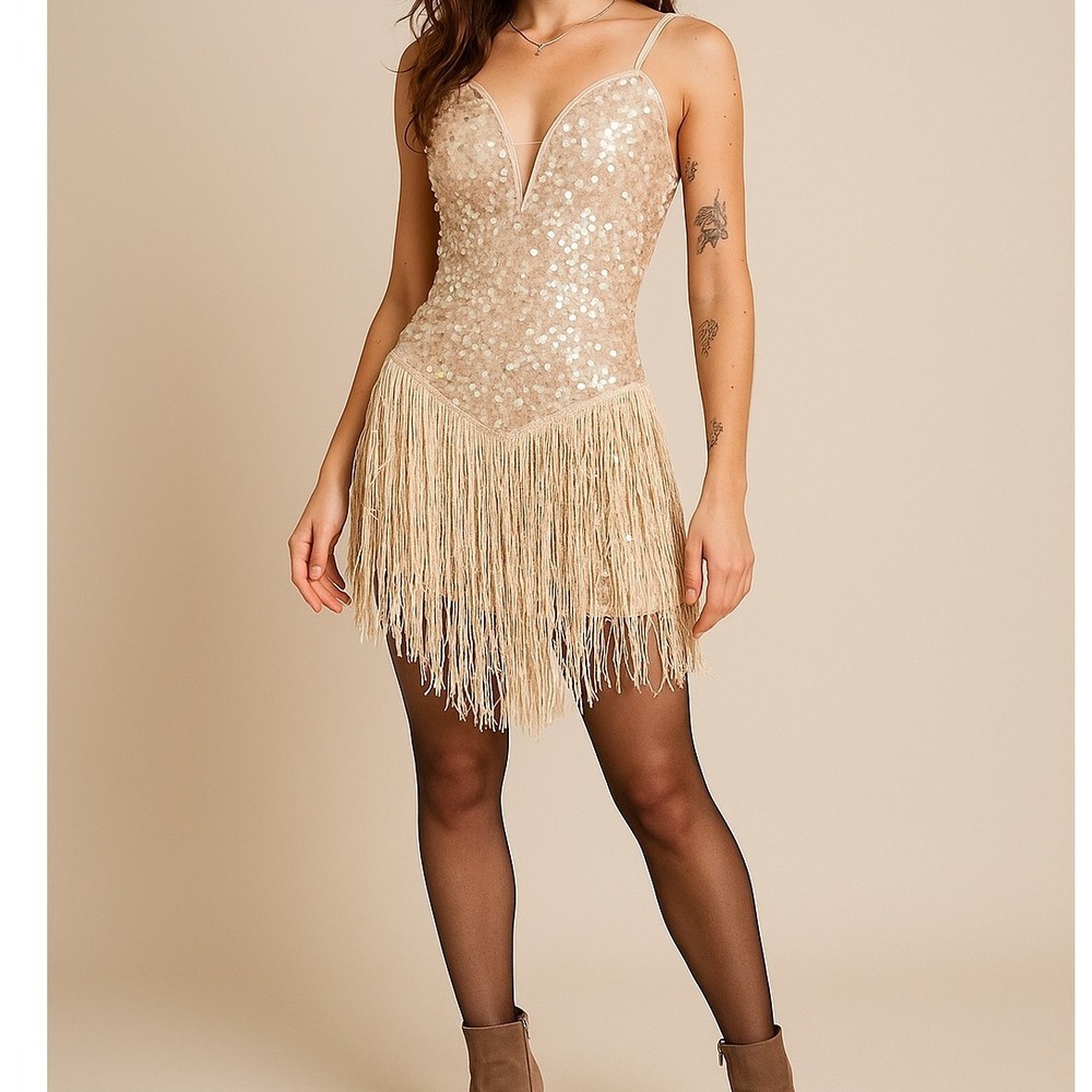 Sequin Fringe Dress, Sleeveless Party Cocktail Dance‎ Dress, flapper costune